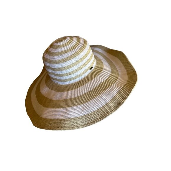 Scala Womens Wide Brim Striped Sun Hat One Size Paper/Polyester Blend Beige/Whit - Picture 1 of 6